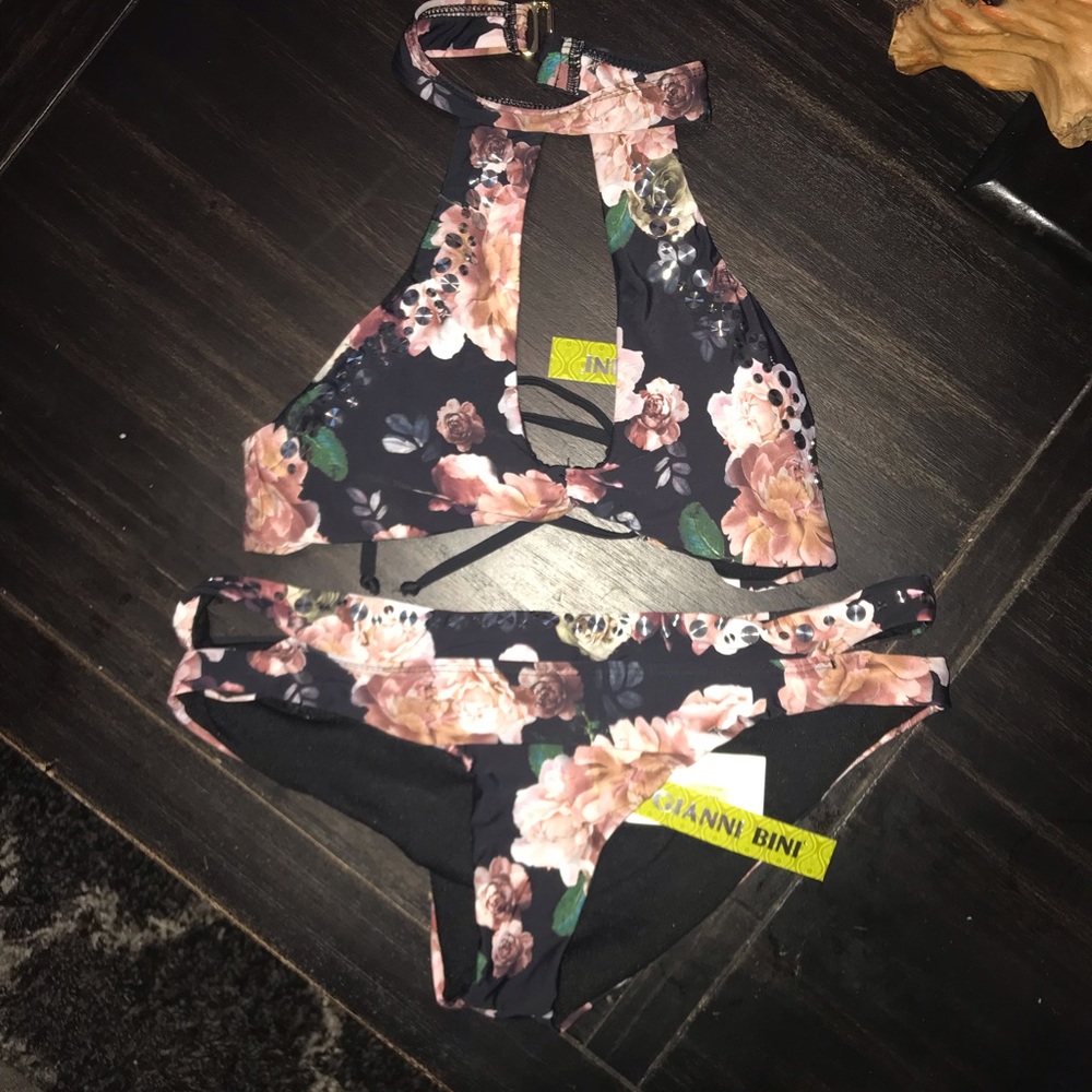Halter floral swim suit